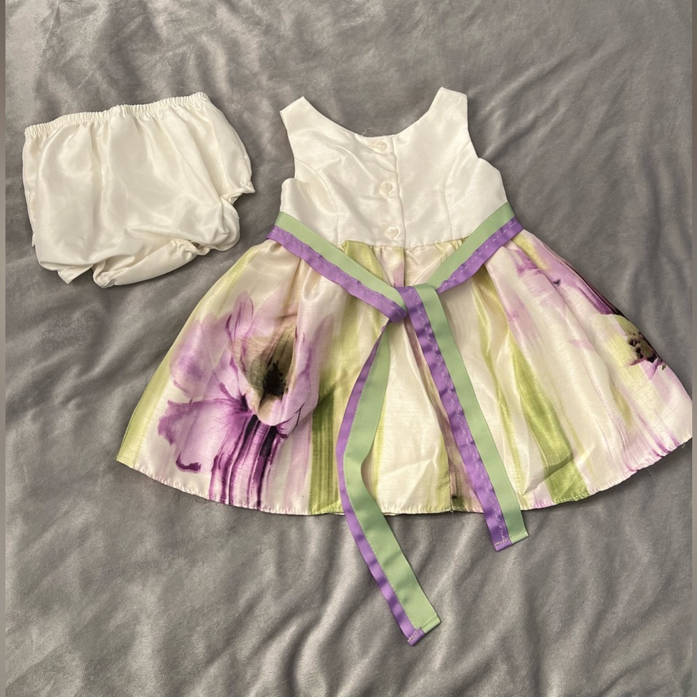18 month girl Easter spring formal dress floral purple green cream pictures - Picture 2 of 7